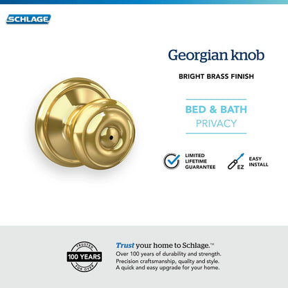 Schlage Georgian perilla Dummy, Privacidad, 1 paquete, Bright Brass