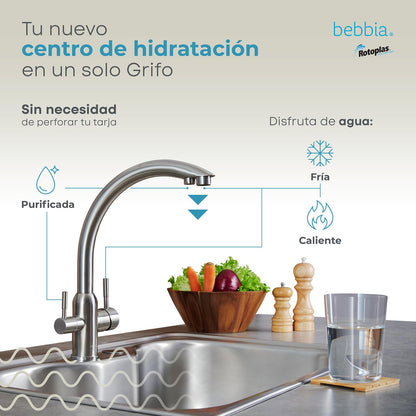ROTOPLAS BEBBIA GRIFO PARA COCINA BEBBIA 3 VÍAS PARA AGUA PURIFICADA (GRIS ARCO)