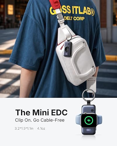 INIU Cargador portátil 3 en 1, pequeño Banco de energía de 5000 mAh con Cable USB C Incorporado y Cargador de Reloj, Paquete de batería de Carga rápida PD de 20 W, Cargador de Viaje para iPhone 16 15
