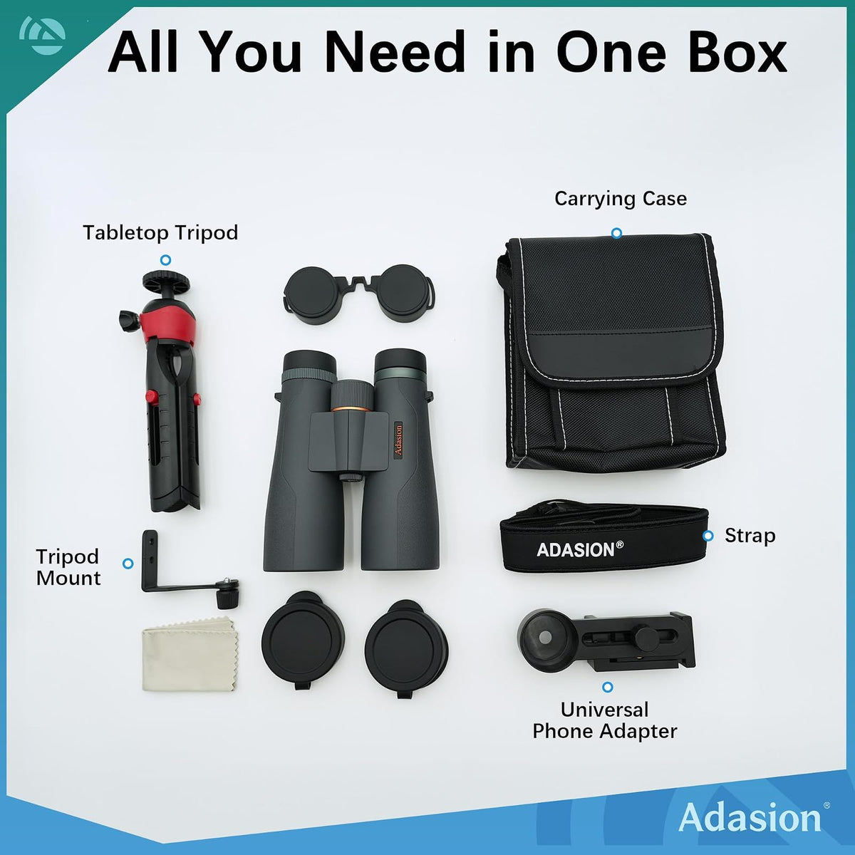 Adasion - Prismáticos UHD de 15 x 56 Pulgadas para Adultos de Alta Potencia con Adaptador de teléfono y trípode, prismáticos Impermeables BAK4 superpotentes para Caza, observación de Estrellas,
