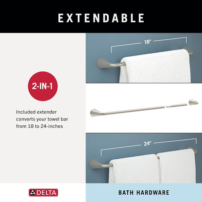 Delta ARV64-DN Arvo Juego de 4 Piezas de Accesorios de baño de 18 Pulgadas con Extensor de 6 Pulgadas, Soporte para Papel higiénico, Anillo de Toalla, Gancho, níquel Cepillado