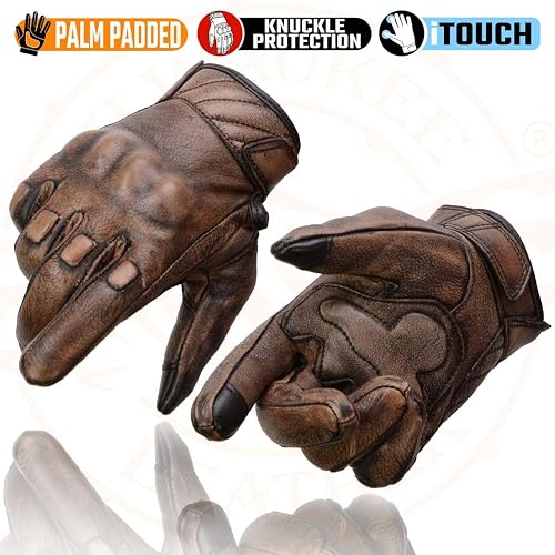 Milwaukee Leather MG7514 - Guantes de Motocicleta de Piel café con Palma de Gel con Nudillos Protectores, Talla XL