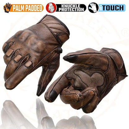 Milwaukee Leather MG7514 - Guantes de Motocicleta de Piel café con Palma de Gel con Nudillos Protectores, Talla XL