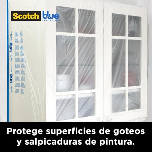 SCOTCH 3M Plástico Pre-Encintado para Pintar, Transparente 1 rollo | Tamaño 60.9 cm x 24.4 m, Protección contra derrames y salpicaduras, Para proyectos de pintura, Sin residuos pegajosos