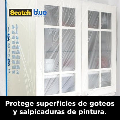 SCOTCH 3M Plástico Pre-Encintado para Pintar, Transparente 1 rollo | Tamaño 60.9 cm x 24.4 m, Protección contra derrames y salpicaduras, Para proyectos de pintura, Sin residuos pegajosos