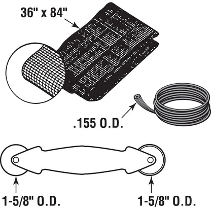 Make-2-Fit P 7515 - Kit de reparación de puerta con herramienta de rodadura - Reemplaza la pantalla en ventanas o puertas de patio, 36 x 84 pulgadas, gamuza de fibra de vidrio de carbón y estriado negro