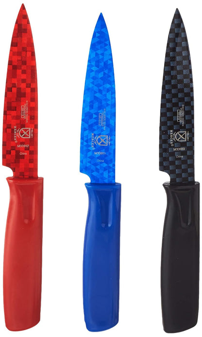Mercer Culinary M33914 Non Stick Paring Knives with ABS Sheaths, Multicolor, 4"