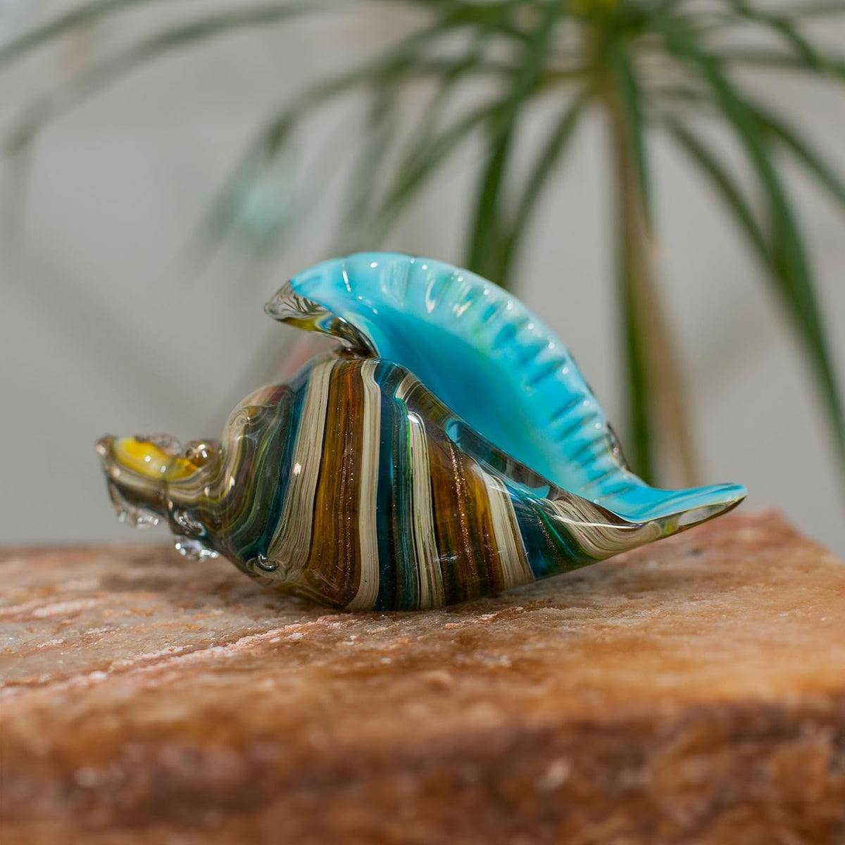 Running Caracol de Mar | Adornos para Sala, Oficina y Escritorio | Figura de Cristal | Rayas Azul y Café