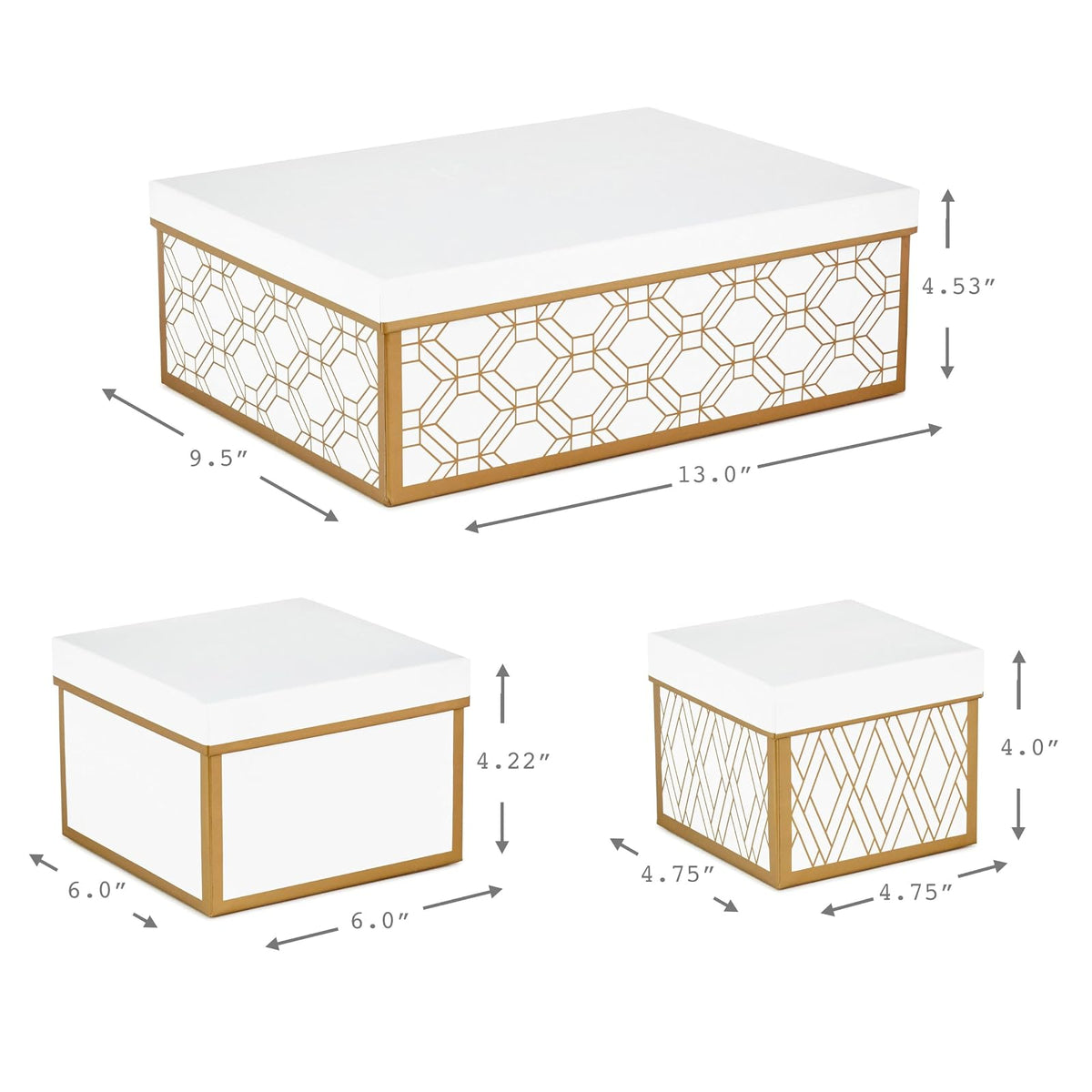 Hallmark - Cajas de regalo anidadas con tapas y relleno (juego de 3, blanco y dorado, varios tamaños) para el día de San Valentín, bodas, despedidas de soltera, damas de honor, cumpleaños