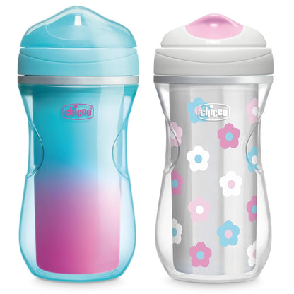 Chicco - Taza para sorbos con aislamiento de doble pared con boquilla a prueba de mordidas y tapa sin derrames de 9 onzas, apto para lavaplatos | indentaciones ergonómicas fáciles de sostener | verde