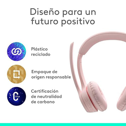 Logitech Zone 300, Auriculares con micrófono Bluetooth inalámbricos, compatibles con Windows, Mac, Chrome, Linux, iOS, iPadOS, Android – Rosa