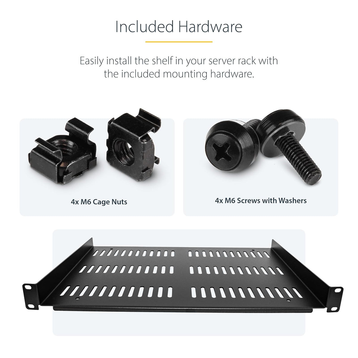 StarTech.com Estante para Rack de 1U para servidores - Bandeja Universal con ventilación para Rack y gabinete de Equipos de Red de 19 Pulgadas - Diseño Duradero - Capacidad de Peso de 25 kg - 12