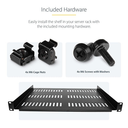 StarTech.com Estante para Rack de 1U para servidores - Bandeja Universal con ventilación para Rack y gabinete de Equipos de Red de 19 Pulgadas - Diseño Duradero - Capacidad de Peso de 25 kg - 12