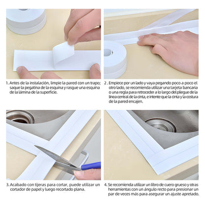 Cinta Selladora Autoadhesiva Blanca 3.8cmx3.2M, Impermeable | Banda Flexible Para Cubrir Juntas Y Bordes, Ayuda A Mantener Superficies Limpias En Diferentes Espacios Del Hogar