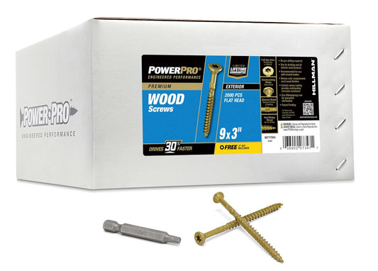 Power Pro 967778 Wood Screws, #9 x 3, Premium Outdoor Deck Screws, Rust Resistant, Epoxy Coated Bronze, 1/4 Keg, 2000 pcs
