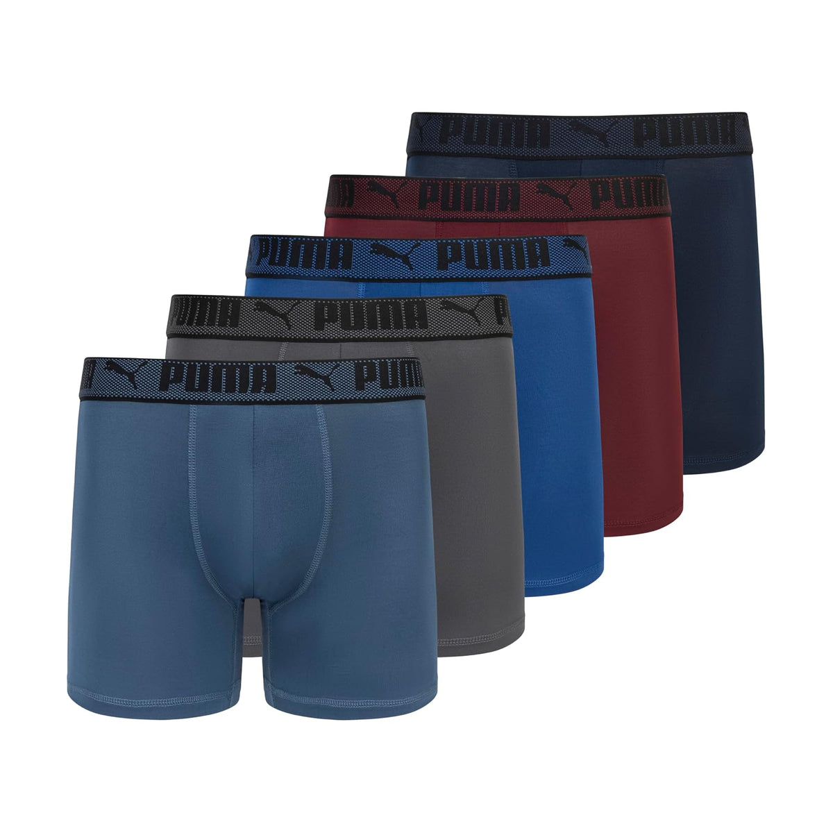 Puma Training Fit Boxer Briefs Anti-Olor para Hombre, Paquete de 5 - XL - índigo - Gris - Royal - Ruby - Navy