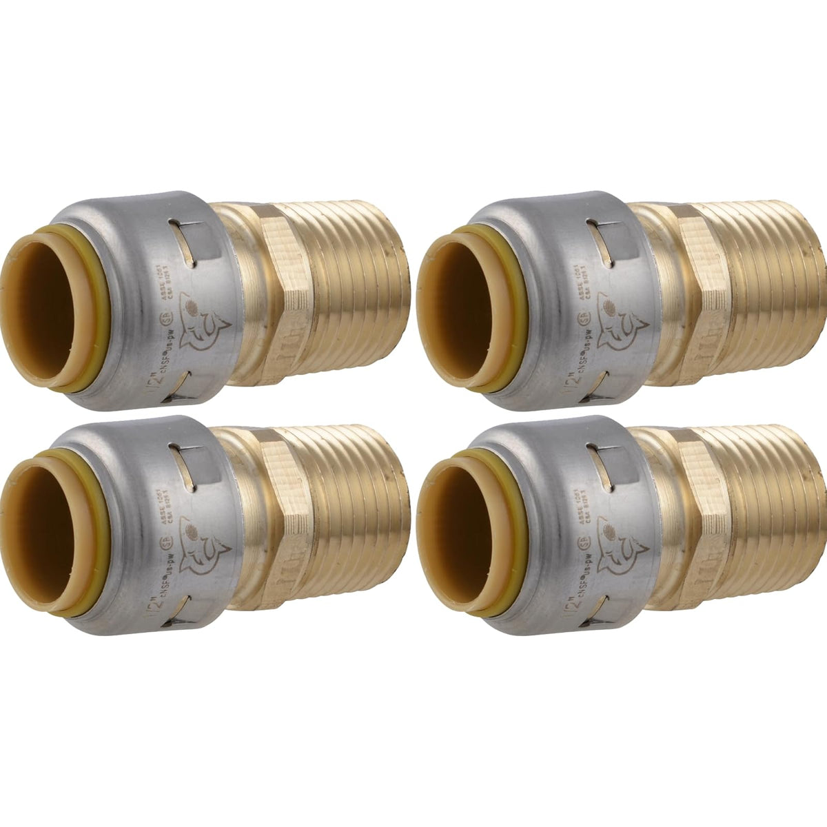 SharkBite Max Adaptador MNPT de 1/2 pulgadas, paquete de 4, ajuste de fontanería de latón a presión para conectar, tubería PEX, cobre, CPVC, PE-RT, HDPE, UR120A4