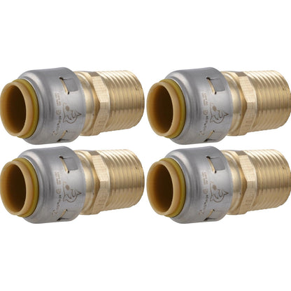 SharkBite Max Adaptador MNPT de 1/2 pulgadas, paquete de 4, ajuste de fontanería de latón a presión para conectar, tubería PEX, cobre, CPVC, PE-RT, HDPE, UR120A4