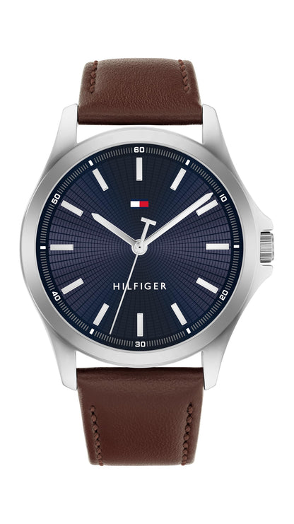 Tommy Hilfiger - Reloj de cuarzo 3H para hombre, correa de piel, resistente al agua, 3 ATM, reloj moderno y elegante, regalo perfecto para él, 42 mm, Marrón