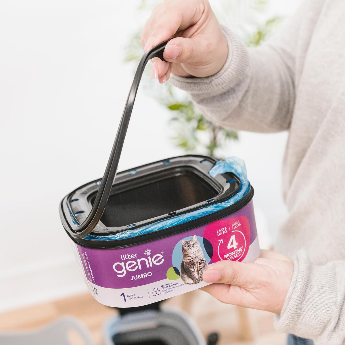 Litter Genie El Recambio Jumbo | Paquete de 1 | Ofrece 28 pies de Bolsas Que Pueden durar hasta 4 Meses para un Gato