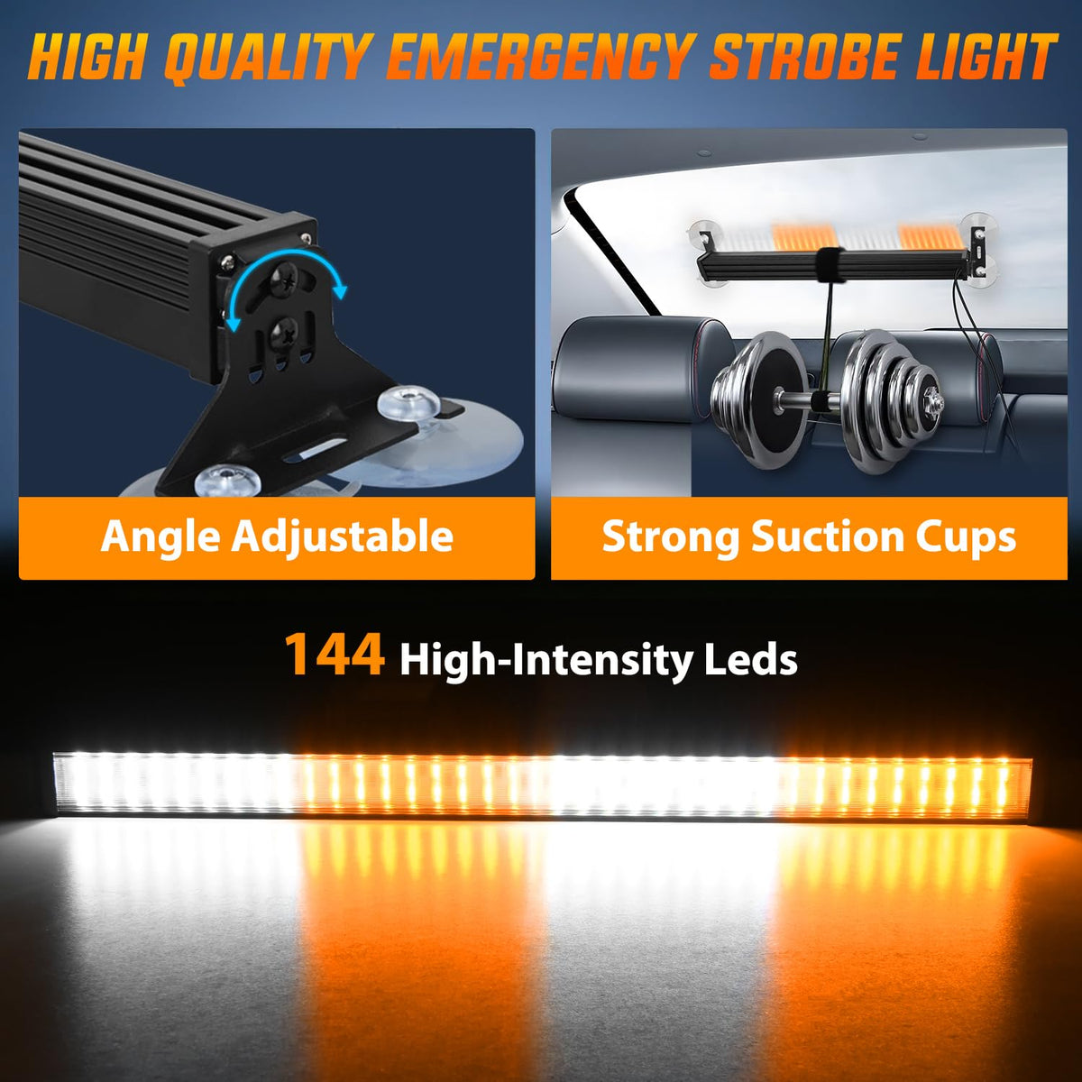 Nilight - Barra de luz estroboscópica de 144 LED, color ámbar blanco con driver 2 en 1, advertencia de emergencia para automóviles, luces de parabrisas de policía, para automóviles, remolque, camiones