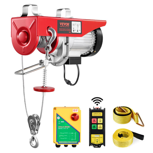 VEVOR - Polipasto eléctrico, cabrestante eléctrico de 120 V de 100 kg con control remoto inalámbrico de 300 pies, altura de elevación de un solo cable de 40 pies, eslingas individual/dobles, parada de