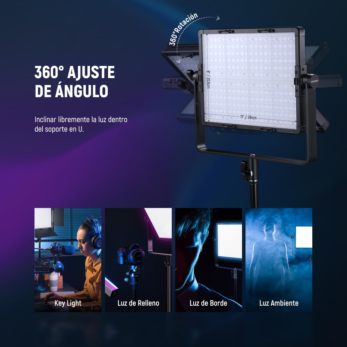 NEEWER PL60C RGB Panel LED Luz de Video App/2.4G/Control DMX, RGBCW Iluminación Estudio Fotografíco Pro/V Batería Alimentado para Grabación Streaming