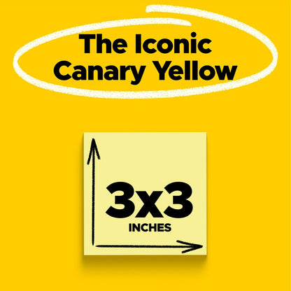 POST-IT 3M Notas Adhesivas Reposicionables Amarillo Canario 1200 hojas | Ideales para planear y organizar, Adhesivo original, 76 x 76 mm, Multiusos, 12 pads con 100 piezas c/u