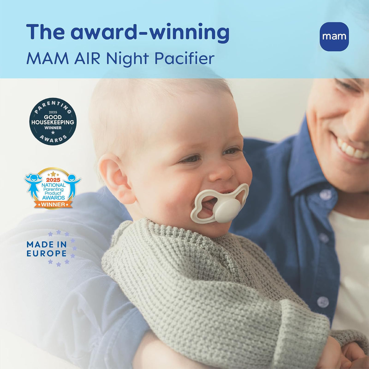 MAM Chupón de 0 a 6 meses, paquete variado, sin BPA, pezón de silicona | 1 original, 1 original brilla en la oscuridad, 1 aire, desarrollado con expertos médicos, fabricado en Europa