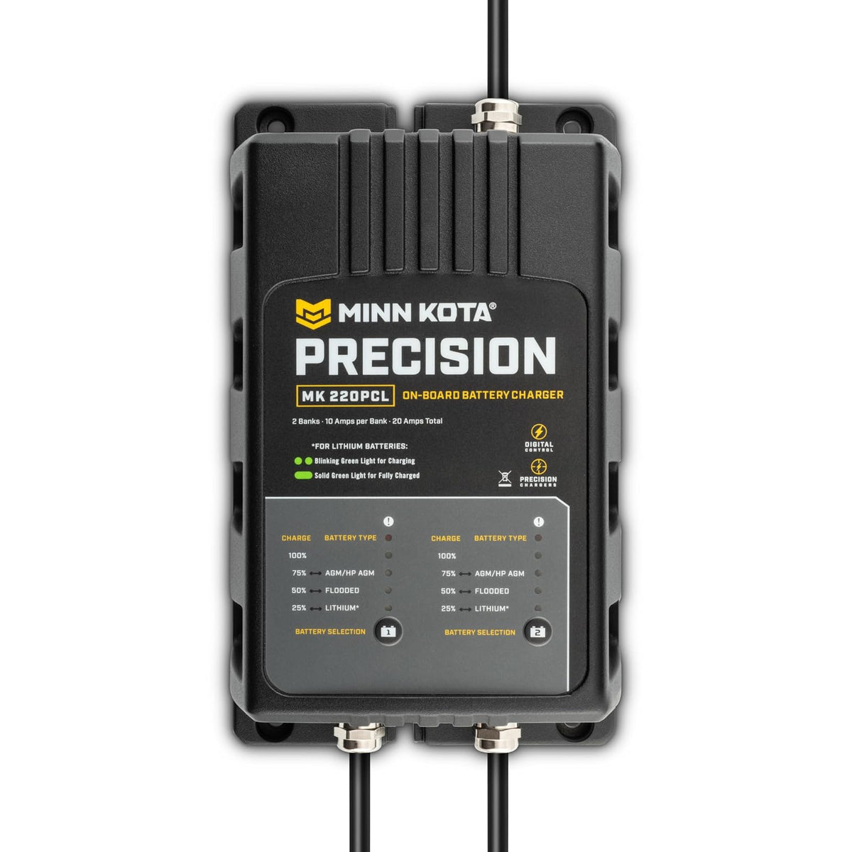 Minn Kota 1832201 MK-220 PCL Precision On-Board Marine Charger, 2 Bank x 10 Amps