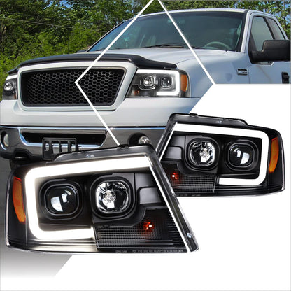 PM PERFORMOTOR PMHL-F150-0408-LB-P-BA Faros Delanteros LED DRL Negro Ámbar 3D con Luz de Circulación Diurna para Ford F-150 2004-2008 Mark LT 2006-2008