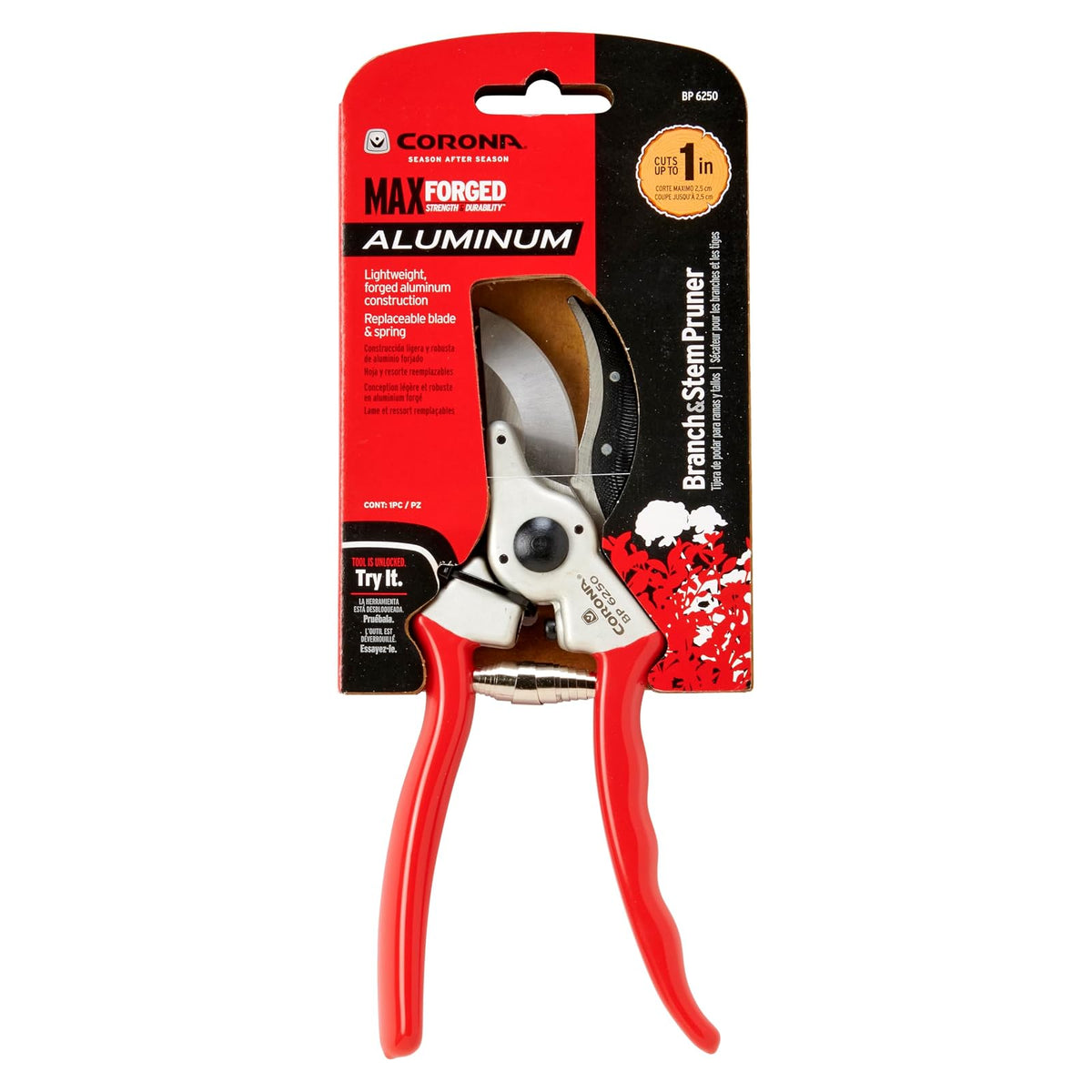 Corona BP 6250 Podadora de Puente Aluminio, color Rojo, 1" Recta