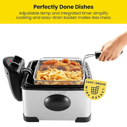 Chefman - Freidora doble Cook Pro de 4.5 L con colador de cesta y divisor extraíble, tamaño jumbo XL, temperatura ajustable y temporizador, perfecta para pollo, patatas fritas, patatas fritas y más,