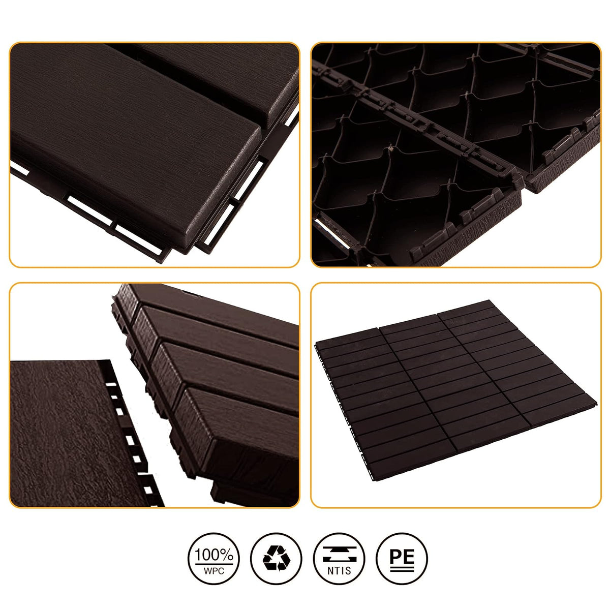 ASTEROUTDOOR - Azulejos entrelazados de plástico impermeable para exteriores, 12 x 12 pulgadas, para patio, jardín, terraza, piscina, interior, exterior, 27 piezas, café