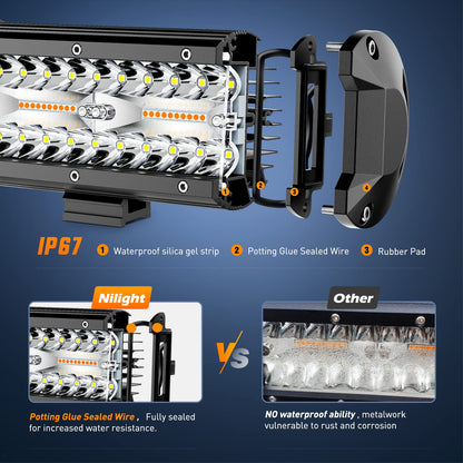 Nilight 20Inch 420W LED Light Bar 2PCS 4Inch 60W Light Pods Amber White Strobe 6 Modes Memory Function Reset Function Off Road Truck with 16AWG Wiring Harness Kit-3 Lead, 2 Years Warranty
