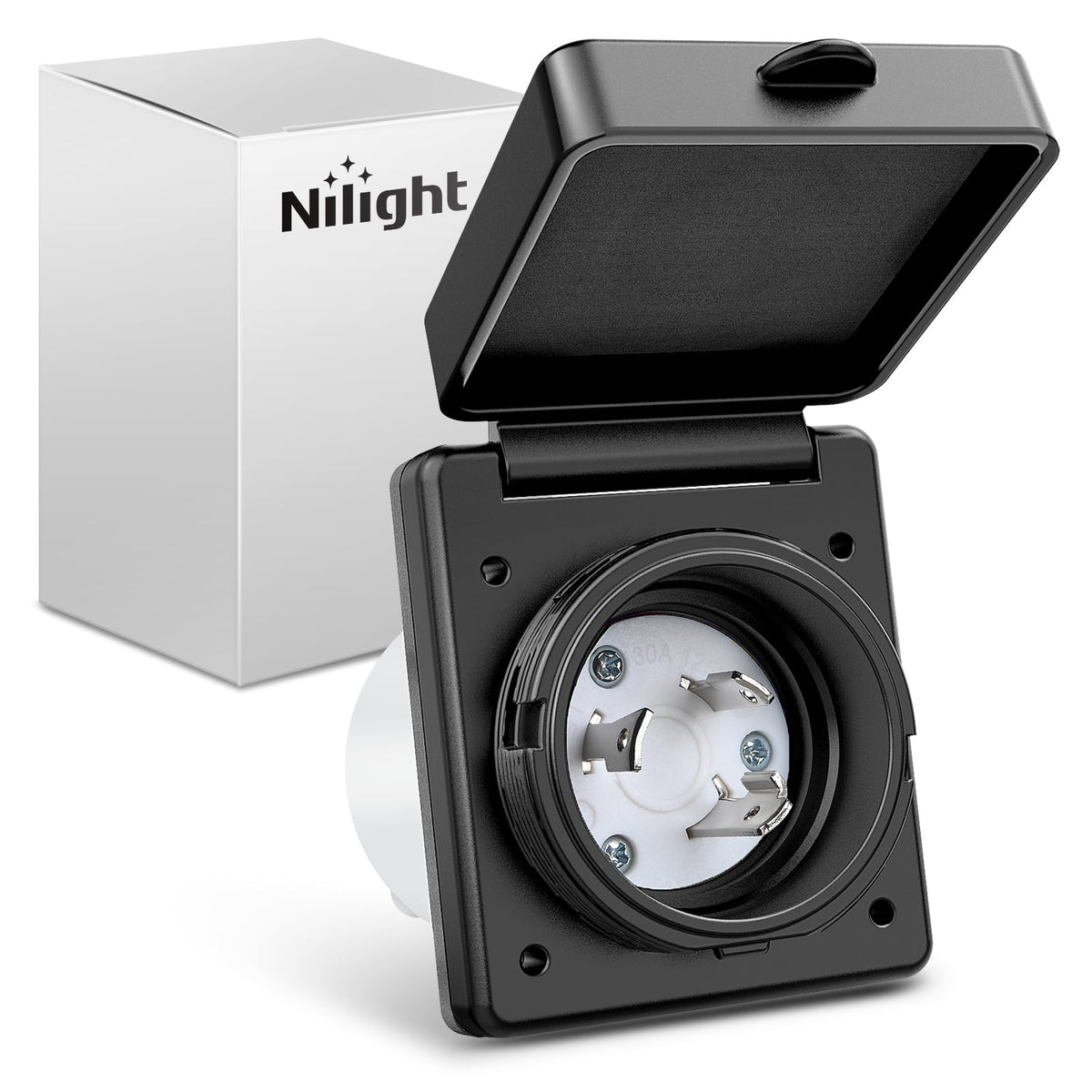 Nilight - Receptáculo de 30 amperios para autocaravana, 125 V, con bloqueo giratorio, NEMA L5-30P, caja de entrada con enchufe macho con brida cerrada y cerrada, con tapa para caravana, caravana,