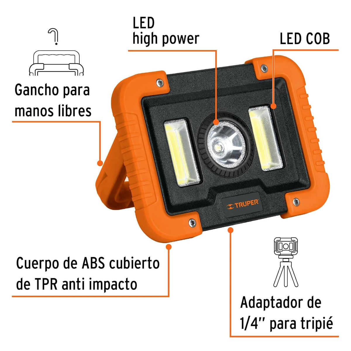 TRUPER LAT-1300, Lámpara LED recargable de trabajo, 1000 lúmenes