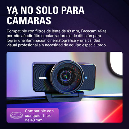 Elgato Facecam 4K, cámara web de estudio 4K60 | Sony-STARVIS-2 - Filtro de lente de 49 mm, sin comprimir, HDR, respetuoso con el medio ambiente, USB-C