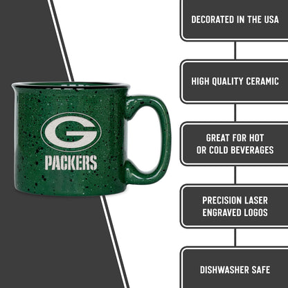 Rico Industries NFL Football Green Bay Packers Speckle - Taza de fogata grabada con láser de 12 onzas