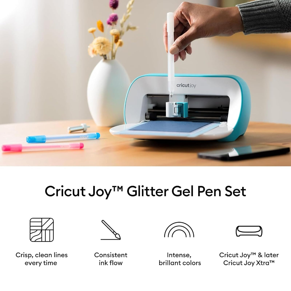 Cricut Joy Bolígrafo de gel con purpurina de 0,8 mm, Rainbow Sampler