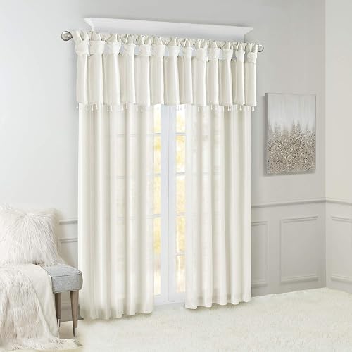 Madison Park Emilia - Cenefa de Seda sintética, Acabado en la Parte Superior con abalorio, Cortina de Cenefa de Ventana para Sala de Estar, recámara y recámara, 26 Pulgadas de Largo x 50 Pulgadas de