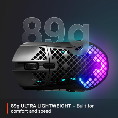SteelSeries Aerox 9 Wireless - Mouse para Juegos Holey RGB - Diseño Ultraligero Resistente al Agua - 18 Botones - Bluetooth/2.4 GHz - Sensor óptico de Aire TrueMove de 18 K dpi