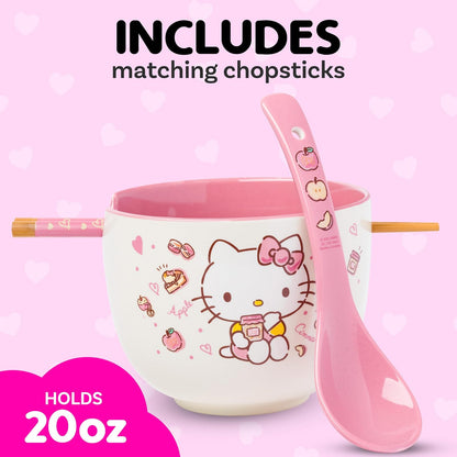 Silver Buffalo Sanrio Hello Kitty - Juego de cuencos y palillos de ramen de 20 onzas