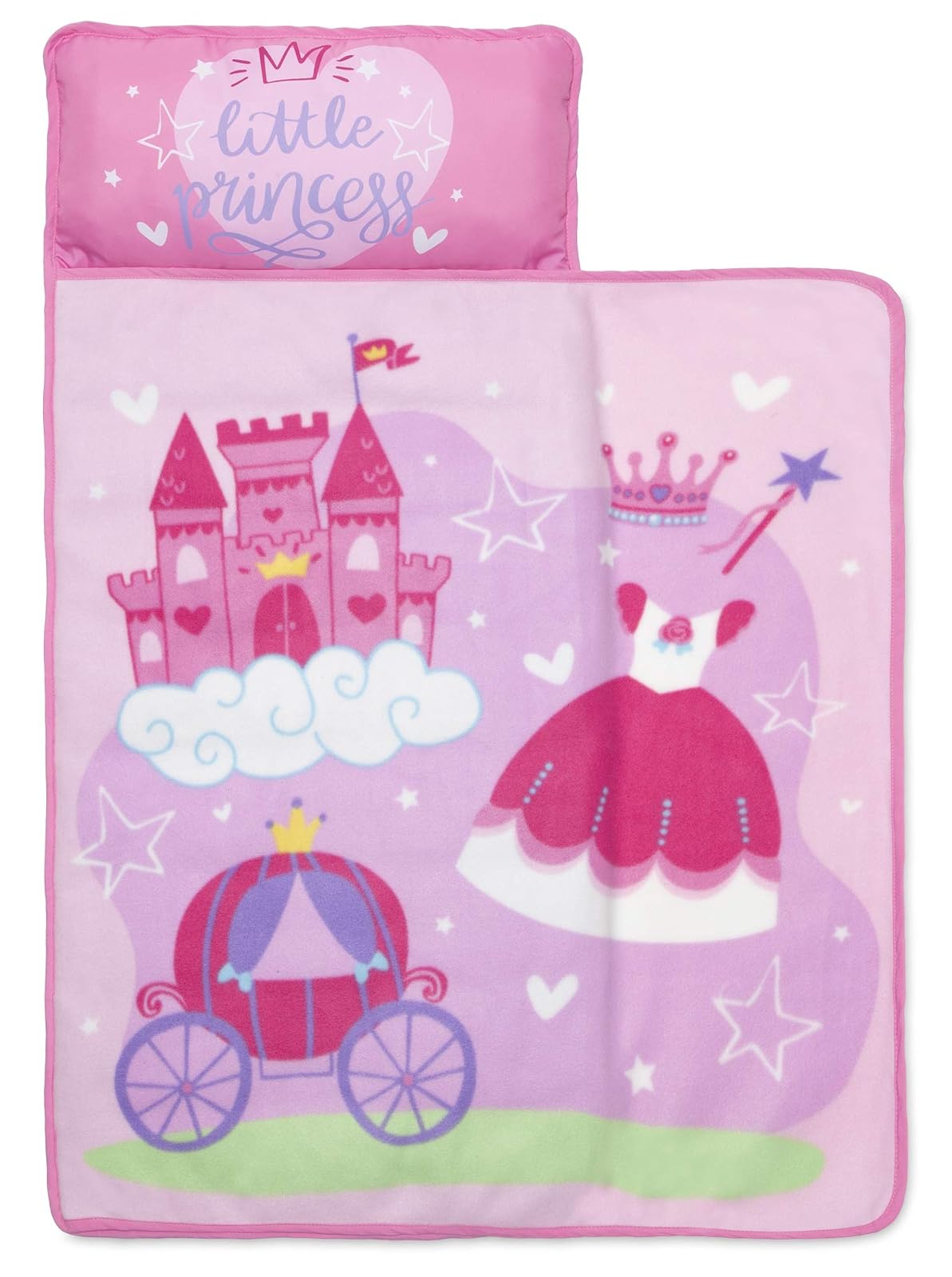 Baby Boom Funhouse Little Princess Kids - Juego de colchoneta para siesta con almohada y manta de forro polar, ideal para niñas que duermen durante la guardería, preescolar o jardín de infancia, se adapta a niños pequeños y niños pequeños, color rosa