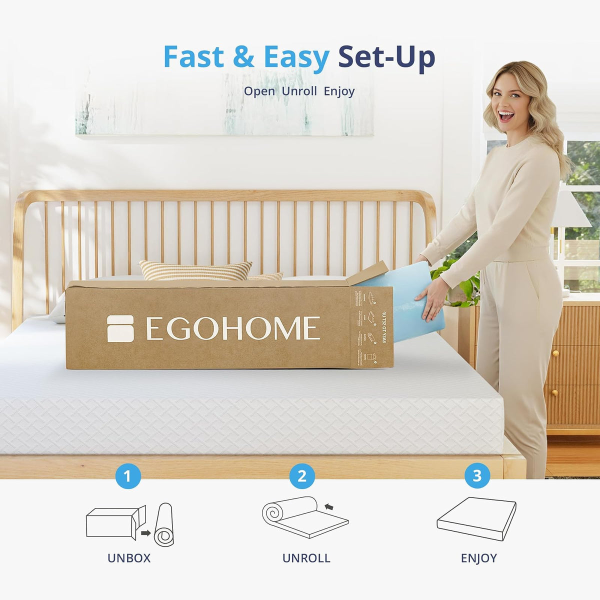 EGOHOME - Colchón de Espuma viscoelástica King de 4 Pulgadas, con infusión de Gel de refrigeración y Almohadilla de Alivio de presión en una Caja, Esencial para la habitación de recámara, Certificado
