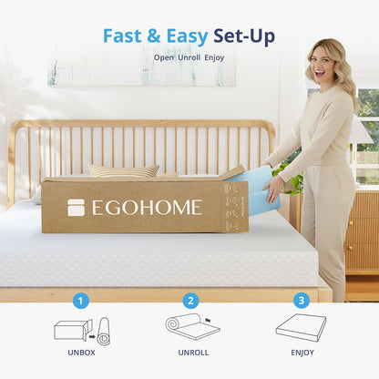 EGOHOME - Colchón de Espuma viscoelástica King de 4 Pulgadas, con infusión de Gel de refrigeración y Almohadilla de Alivio de presión en una Caja, Esencial para la habitación de recámara, Certificado