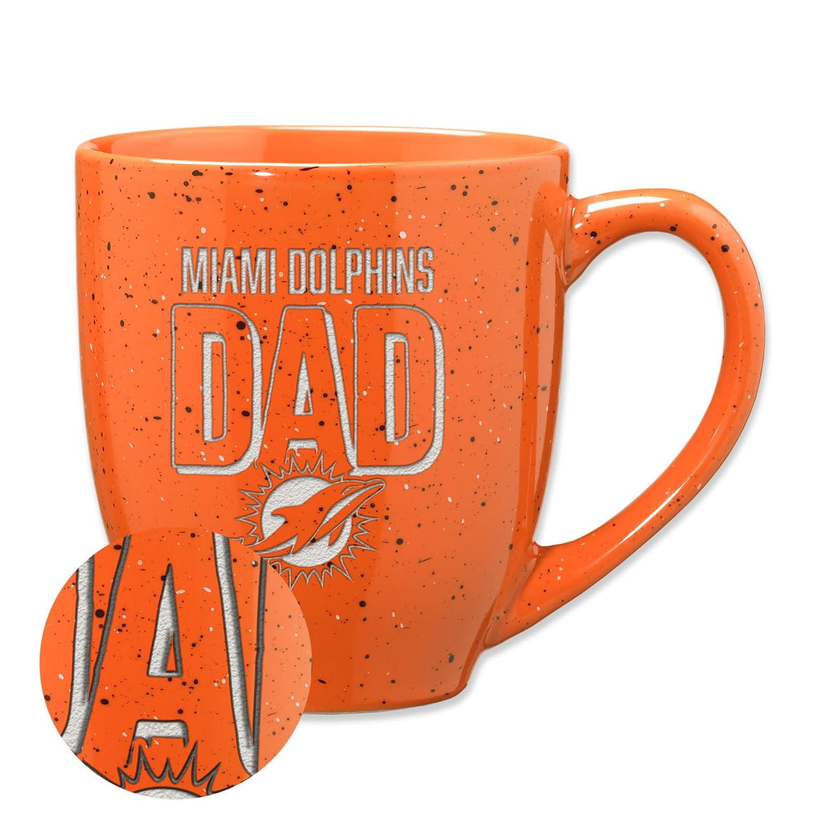 Rico Industries NFL - Taza de café de cerámica moteada grabada con láser, Color del Equipo de fútbol Americano de Miami Dolphins Dad de 16 onzas