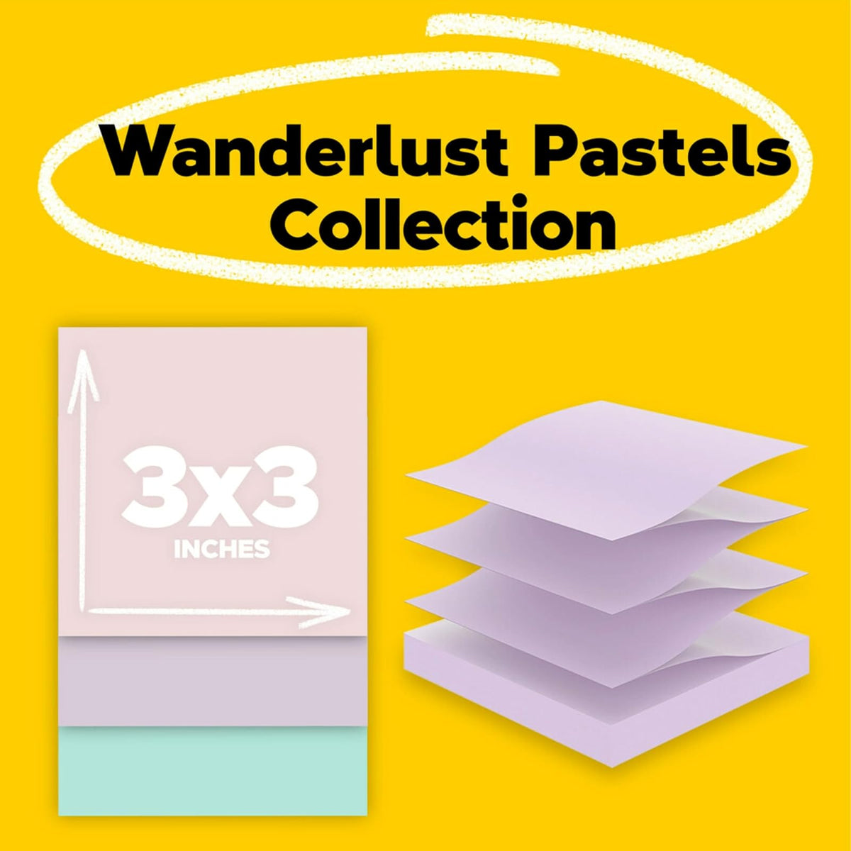 Post-it Super Sticky Notas Emergentes 100% Recicladas | 7.6 x 7.6 cm, 70 hojas, 6 almohadillas, colección Wanderlust