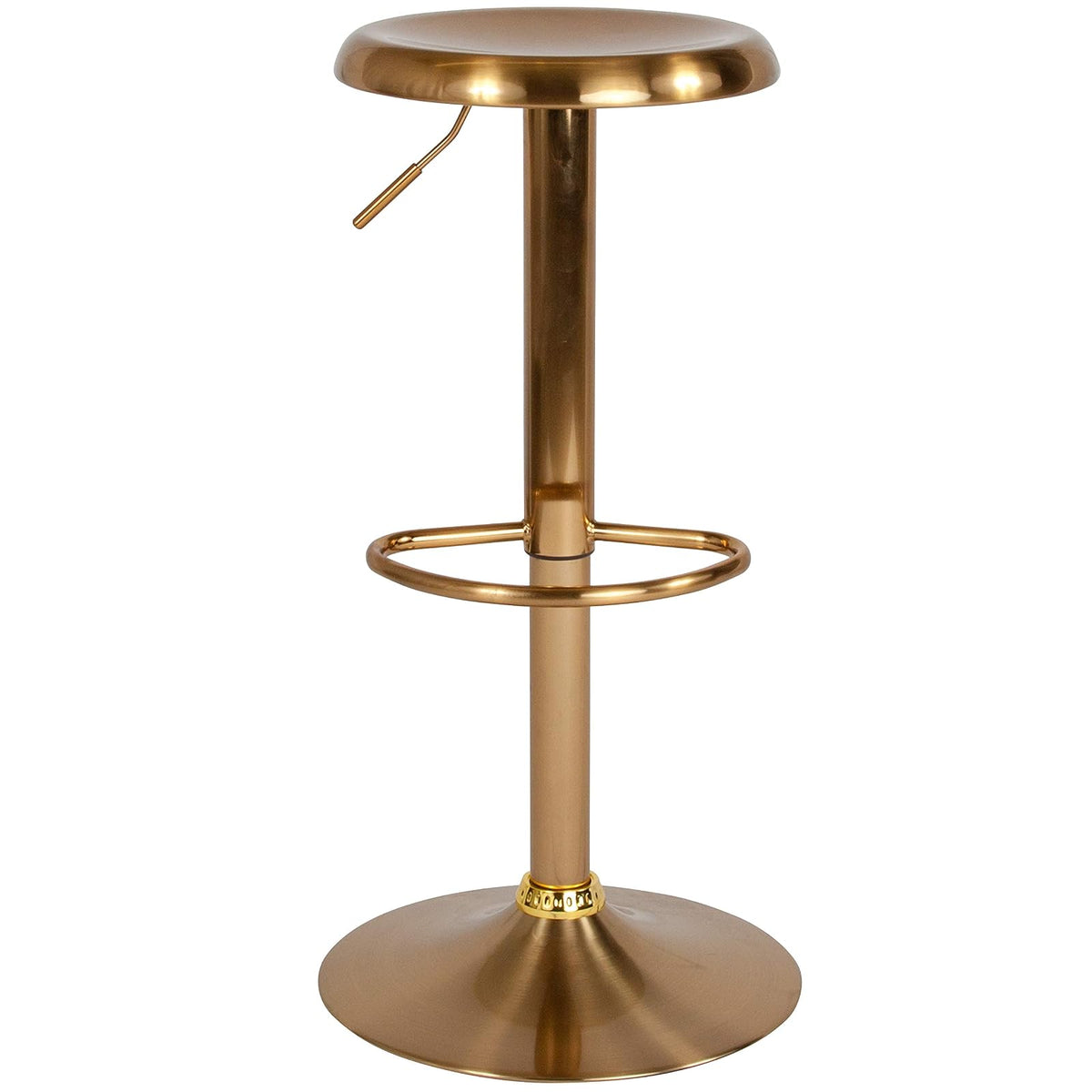 Flash Furniture Madrid Series Taburete de Metal Retro de Altura Ajustable con reposapiés, Barra Ajustable sin Respaldo o Taburete Giratorio de Altura de mostrador, Dorado