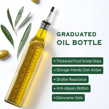 AOZITA - Botella dispensadora de aceite de oliva de vidrio de 17 onzas, 500 ml, transparente, aceite y vinagre con vertedores y embudo, jarra de aceite de oliva para cocina